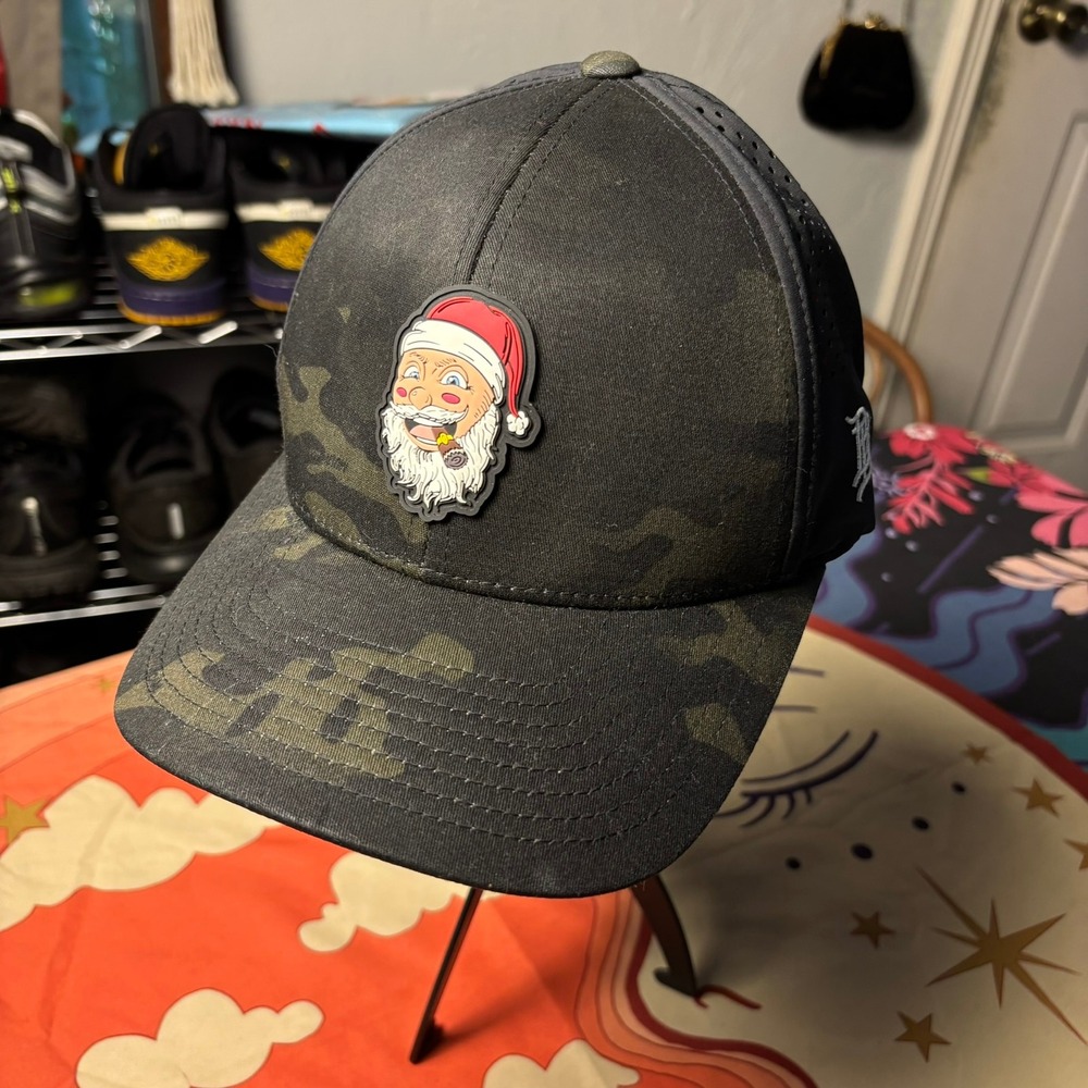 Branded Bills Style 500 Performance Hat Black Camo Smoking Santa Flexfit 110 Cap